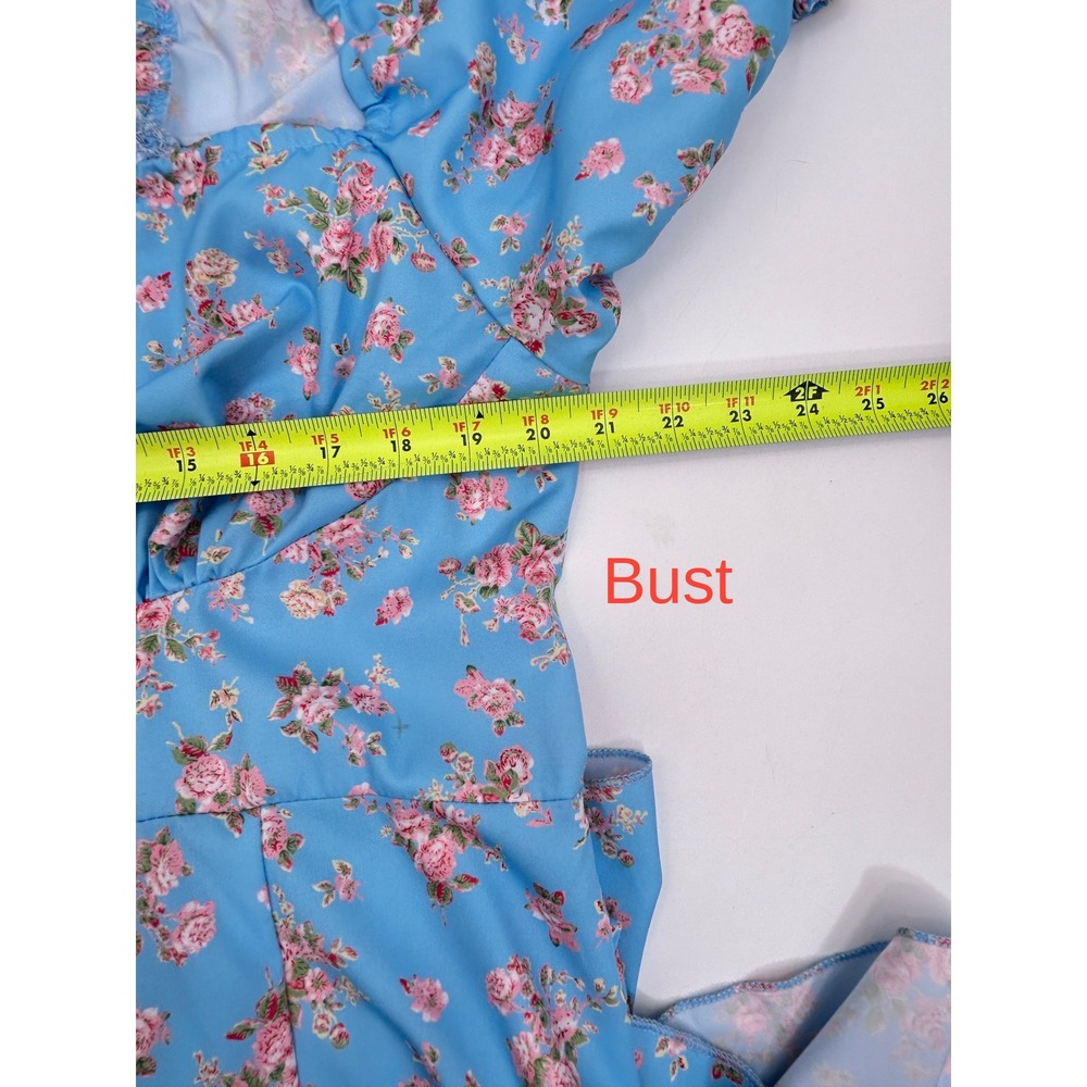 SHEIN Curve Blue Floral Milkmaid Maxi Dress 4XL Plus Size Smocked Puff Sleeve - Picture 7 of 11